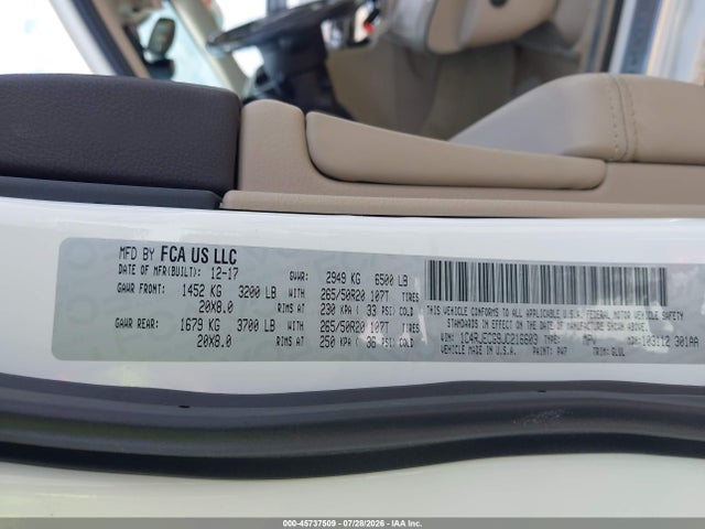 Aukcja sprzedaży 2018 Jeep Grand Cherokee Overland 4x2, vin: 1C4RJECG9JC216603, numer aukcji: 45737509
