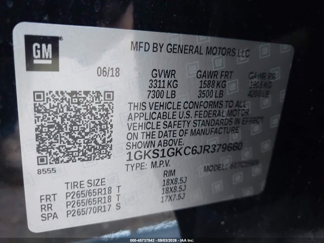 Продаж на аукціоні авто 2018 Gmc Yukon Xl Slt, vin: 1GKS1GKC6JR379660, номер лоту: 45737542