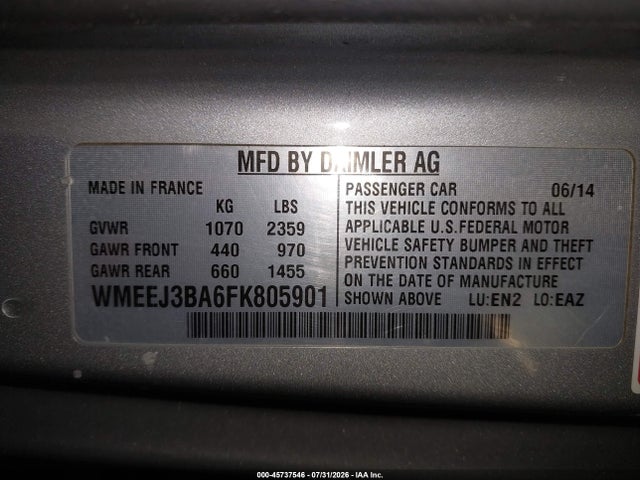 Продажа на аукционе авто 2015 Smart Fortwo Pure, vin: WMEEJ3BA6FK805901, номер лота: 45737546