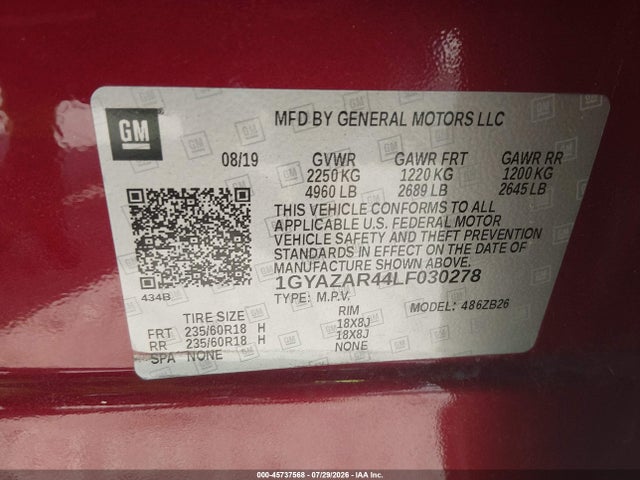 45737568 :رقم المزاد ، 1GYAZAR44LF030278 vin ، 2020 Cadillac Xt4 Fwd Luxury مزاد بيع