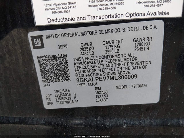 45737577 :رقم المزاد ، 3GKALPEV7ML306909 vin ، 2021 Gmc Terrain Fwd Slt مزاد بيع