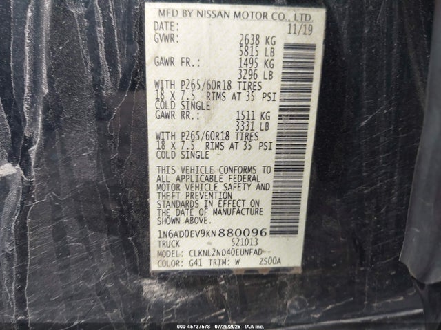 Aukcja sprzedaży 2019 Nissan Frontier Sv, vin: 1N6AD0EV9KN880096, numer aukcji: 45737578