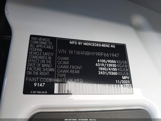 45737603 :رقم المزاد ، W1W4NBHY9RP661947 vin ، 2024 Mercedes-benz Sprinter 2500 Standard Roof 4-cyl Diesel Ho مزاد بيع
