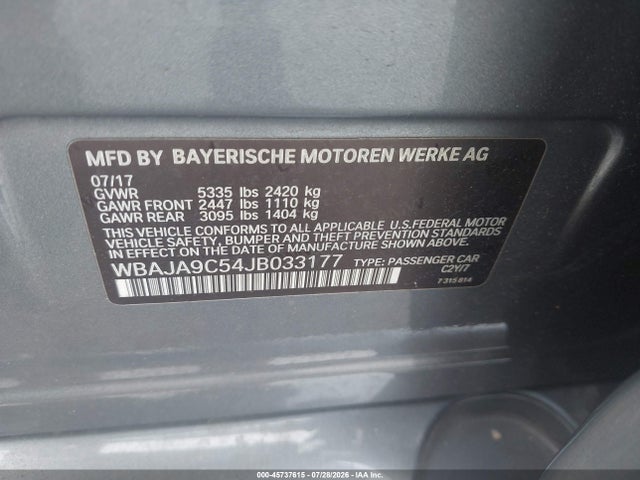 Aukcja sprzedaży 2018 Bmw 530e Iperformance, vin: WBAJA9C54JB033177, numer aukcji: 45737615