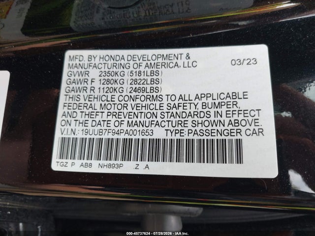 Продаж на аукціоні авто 2023 Acura Tlx Type S - Hp Wheel And Tire, vin: 19UUB7F94PA001653, номер лоту: 45737624