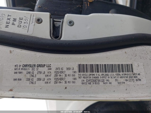 2013 Dodge Journey Sxt მანქანა იყიდება აუქციონზე, vin: 3C4PDCBG8DT601325, აუქციონის ნომერი: 45737658