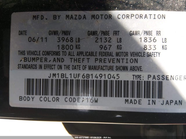 Aukcja sprzedaży 2011 Mazda Mazda3 I Sport, vin: JM1BL1UF6B1491045, numer aukcji: 45737660
