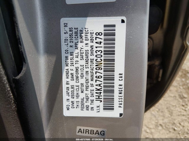 Aukcja sprzedaży 1992 Acura Legend, vin: JHRKA7676NC031478, numer aukcji: 45737680