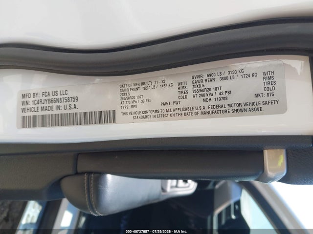 Продаж на аукціоні авто 2022 Jeep Grand Cherokee 4xe Limited 4x4, vin: 1C4RJYB66N8758759, номер лоту: 45737687