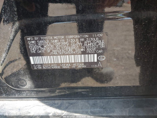 Продаж на аукціоні авто 2010 Lexus Ls 460, vin: JTHBL5EF5A5094728, номер лоту: 45737741