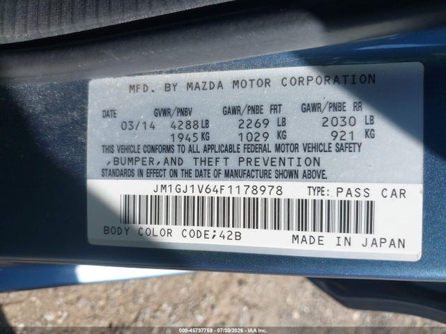 Aukcja sprzedaży 2015 Mazda Mazda6, vin: JM1GJ1V64F1178978, numer aukcji: 45737759