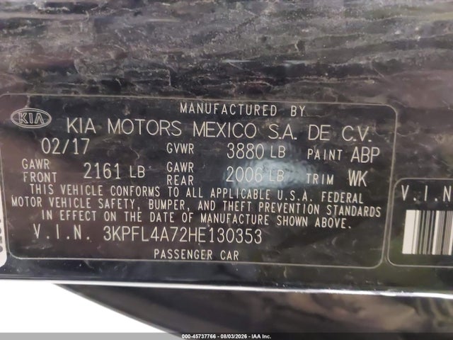 Продажа на аукционе авто 2017 Kia Forte Lx, vin: 3KPFL4A72HE130353, номер лота: 45737766