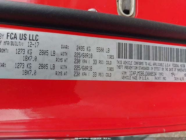 2018 Jeep Cherokee Limited 4x4 მანქანა იყიდება აუქციონზე, vin: 1C4PJMDB6JD608534, აუქციონის ნომერი: 45737782