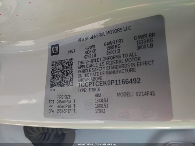 45737786 :رقم المزاد ، 1GCPTCEK0P1166492 vin ، 2023 Chevrolet Colorado 4wd  Short Box Lt مزاد بيع