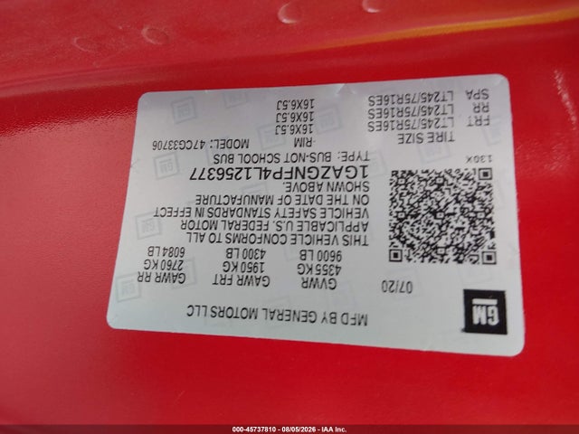 1GAZGNFP4L1256377 Chevrolet Express Passenger Rwd 3500 Extended Wheelbase Ls