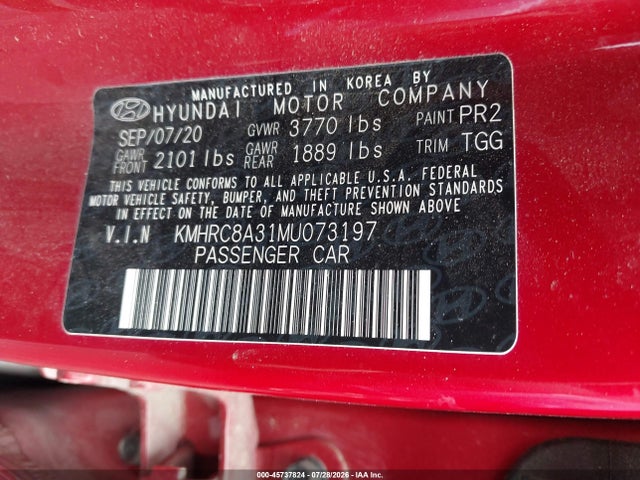 Aukcja sprzedaży 2021 Hyundai Venue Sel, vin: KMHRC8A31MU073197, numer aukcji: 45737824