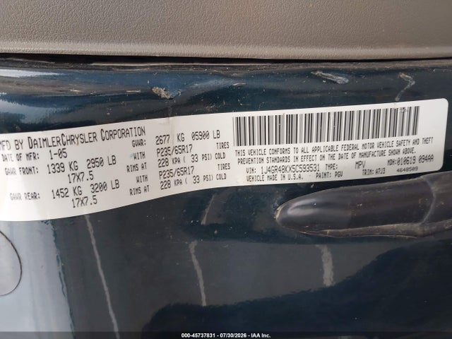 Aukcja sprzedaży 2005 Jeep Grand Cherokee Laredo, vin: 1J4GR48KX5C593531, numer aukcji: 45737831