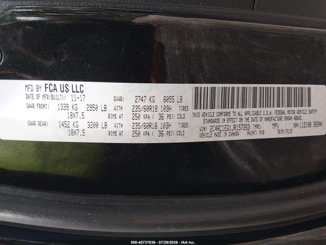 Продаж на аукціоні авто 2018 Chrysler Pacifica Touring L Plus, vin: 2C4RC1EG1JR157263, номер лоту: 45737836