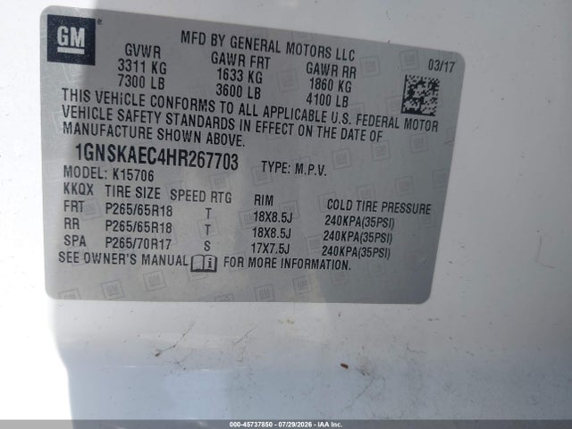 Chevrolet Tahoe Ls 2017 1GNSKAEC4HR267703 Image 9
