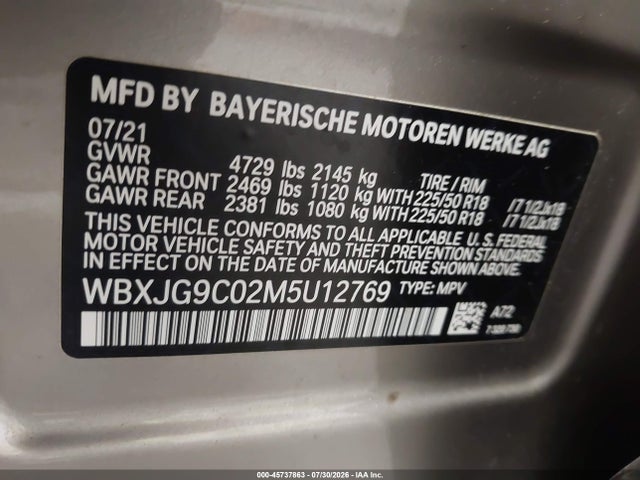 Продаж на аукціоні авто 2021 Bmw X1 Xdrive28i, vin: WBXJG9C02M5U12769, номер лоту: 45737863