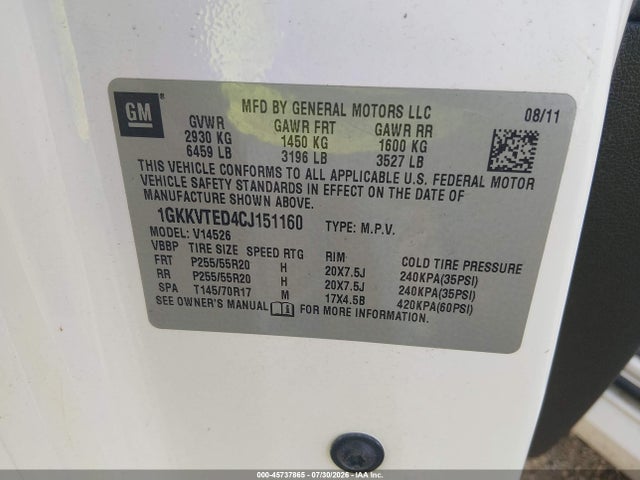 Продажа на аукционе авто 2012 Gmc Acadia Denali, vin: 1GKKVTED4CJ151160, номер лота: 45737865