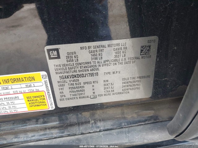 Aukcja sprzedaży 2013 Buick Enclave Premium, vin: 5GAKVDKD6DJ179518, numer aukcji: 45737900