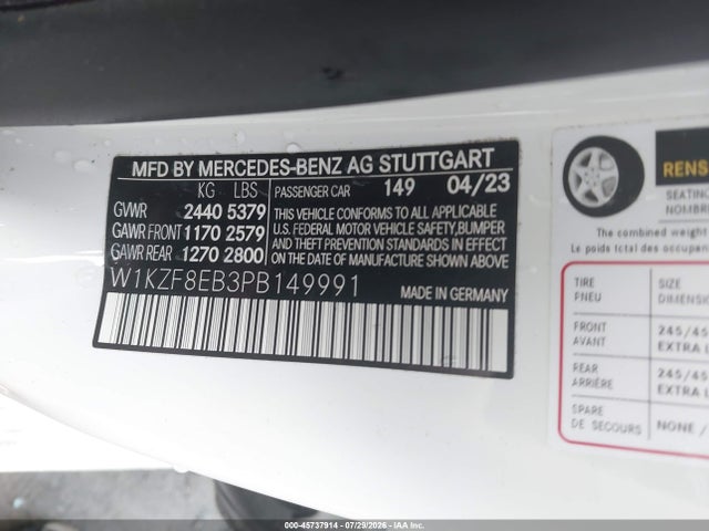2023 Mercedes-benz E 350 4matic მანქანა იყიდება აუქციონზე, vin: W1KZF8EB3PB149991, აუქციონის ნომერი: 45737914