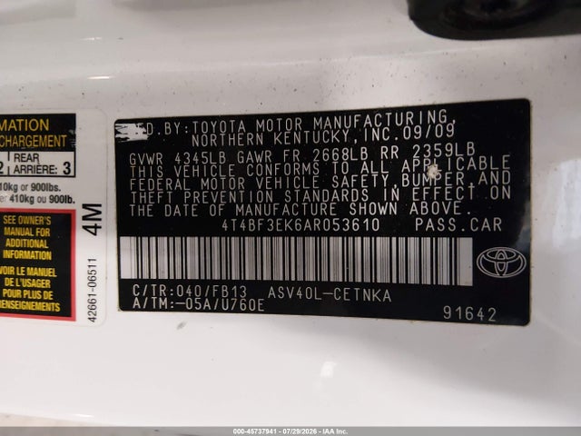 Продаж на аукціоні авто 2010 Toyota Camry Le, vin: 4T4BF3EK6AR053610, номер лоту: 45737941