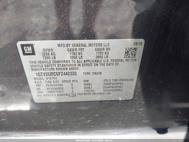 GMC Sierra 1500 Sle 2015 1GTV2UEC6FZ442330 Image 9