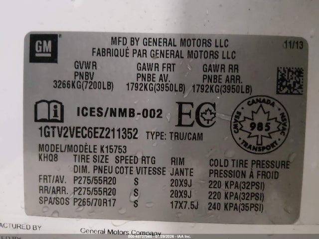Aukcja sprzedaży 2014 Gmc Sierra 1500 Slt, vin: 1GTV2VEC6EZ211352, numer aukcji: 45737960