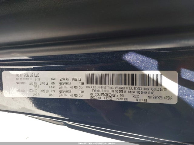 2019 Ram 1500 Classic Tradesman  4x2 8' Box მანქანა იყიდება აუქციონზე, vin: 3C6JR6DG1KG502817, აუქციონის ნომერი: 45737998