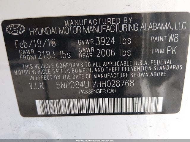 5NPD84LF2HH028768 Hyundai ELANTRA SE