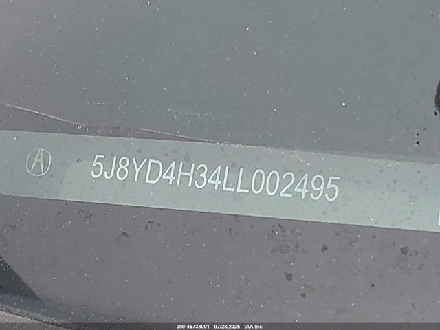 2020 Acura Mdx Standard მანქანა იყიდება აუქციონზე, vin: 5J8YD4H34LL002495, აუქციონის ნომერი: 45738001