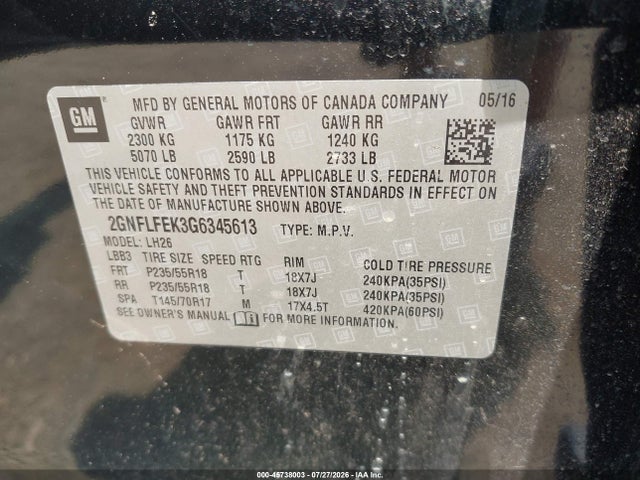 Продаж на аукціоні авто 2016 Chevrolet Equinox Lt, vin: 2GNFLFEK3G6345613, номер лоту: 45738003