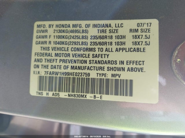 7FARW1H99HE023759 Honda Cr-v Touring
