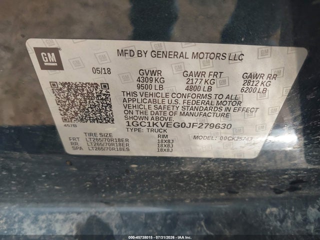 1GC1KVEG0JF279630 Chevrolet Silverado 2500hd Lt