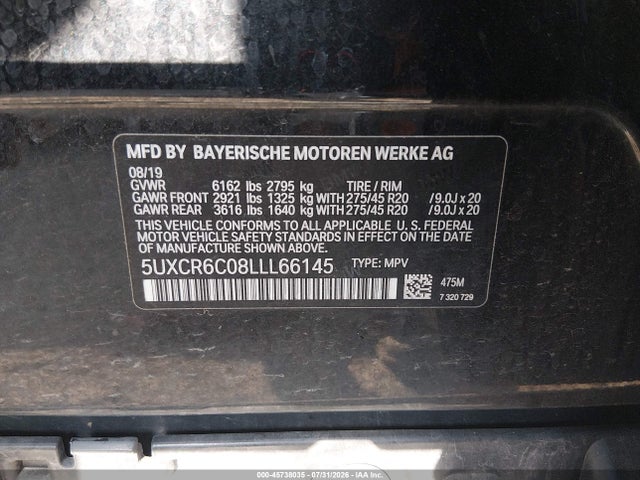 Продаж на аукціоні авто 2020 Bmw X5 Xdrive40i, vin: 5UXCR6C08LLL66145, номер лоту: 45738035