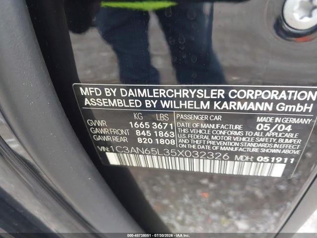 2005 Chrysler Crossfire Limited მანქანა იყიდება აუქციონზე, vin: 1C3AN65L35X032326, აუქციონის ნომერი: 45738051