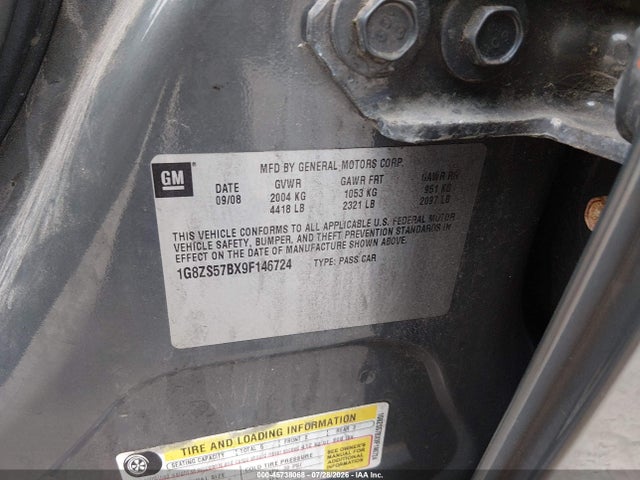 2009 Saturn Aura Xe მანქანა იყიდება აუქციონზე, vin: 1G8ZS57BX9F146724, აუქციონის ნომერი: 45738068
