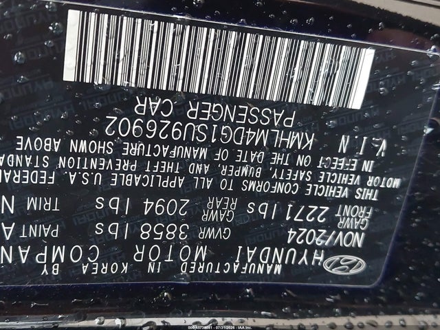 Aukcja sprzedaży 2025 Hyundai Elantra Sel Sport, vin: KMHLM4DG1SU926902, numer aukcji: 45738081