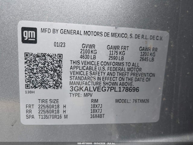 45738089 :رقم المزاد ، 3GKALVEG7PL178696 vin ، 2023 Gmc Terrain Awd Slt مزاد بيع