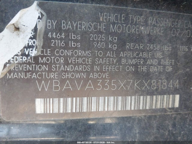Продаж на аукціоні авто 2007 Bmw 328i, vin: WBAVA335X7KX81844, номер лоту: 45738130