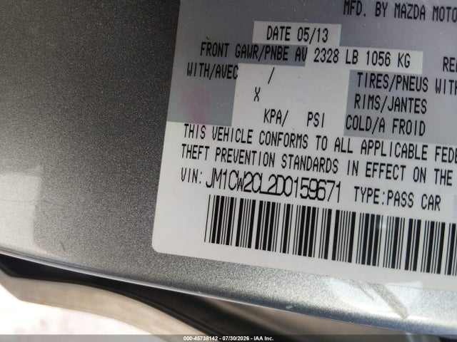 2013 Mazda Mazda5 Touring მანქანა იყიდება აუქციონზე, vin: JM1CW2CL2D0159671, აუქციონის ნომერი: 45738142