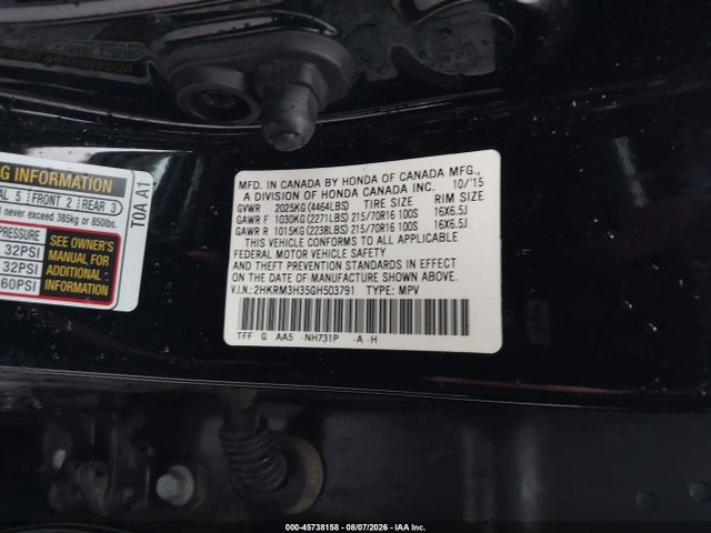 Продажа на аукционе авто 2016 Honda Cr-v Lx, vin: 2HKRM3H35GH503791, номер лота: 45738158