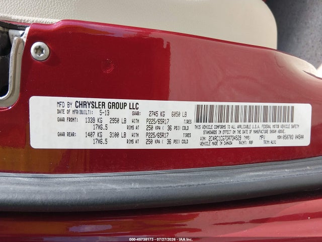 45738173 :رقم المزاد ، 2C4RC1CG7DR734529 vin ، 2013 Chrysler Town & Country Touring-l مزاد بيع