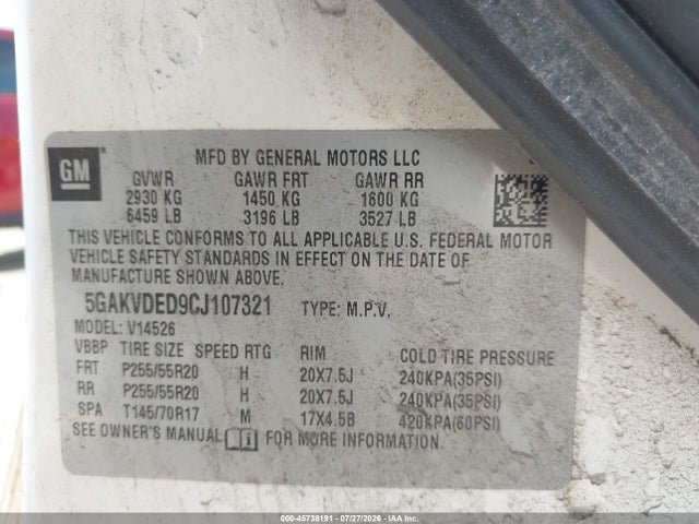 2012 Buick Enclave Premium მანქანა იყიდება აუქციონზე, vin: 5GAKVDED9CJ107321, აუქციონის ნომერი: 45738191