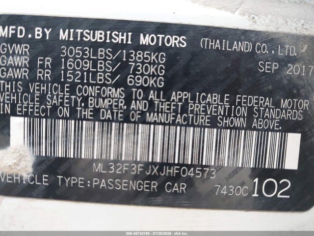 Продажа на аукционе авто 2018 Mitsubishi Mirage G4 Es, vin: ML32F3FJXJHF04573, номер лота: 45738190