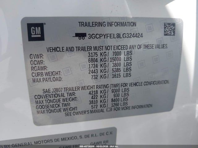Aukcja sprzedaży 2020 Chevrolet Silverado 1500 4wd  Short Bed Lt Trail Boss, vin: 3GCPYFEL8LG324424, numer aukcji: 45738200