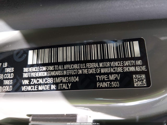 Aukcja sprzedaży 2021 Jeep Renegade Latitude Fwd, vin: ZACNJCBB1MPM31804, numer aukcji: 45738203