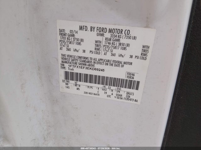 Ford F-150 Xlt 2014 1FTFX1EF3EKD69245 Image 9